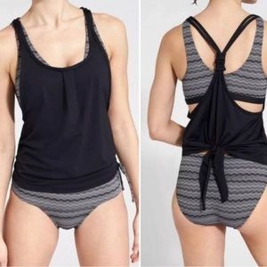Athleta NWOT Jacquard Back Tie Blousy Tankini and Bikini Bottoms - Size L